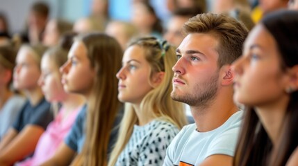 Obraz premium Group of Caucasian University Students Sitting in a Row Generative AI