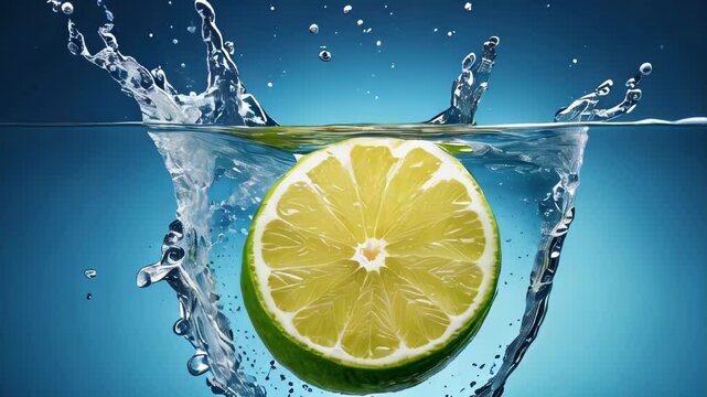 Lime slice splash into the water