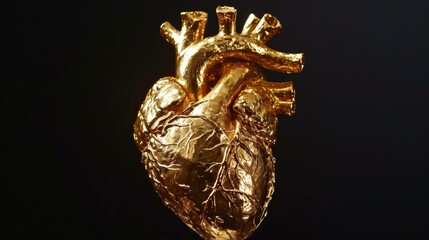 Gold Heart Sculpture on Black Background