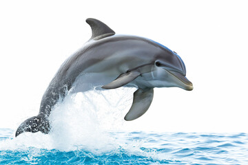 Cute dolphin jumping out of water isolated on white background