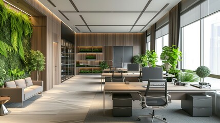 3D render interior design Office Room . Office desks with office chairs. Concept of working place....