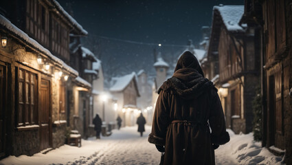 A back view of a mage man walking on street