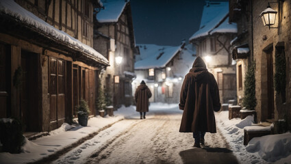 A back view of a mage man walking on street