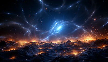 Glowing star field illuminates the dark night sky generated by AI - obrazy, fototapety, plakaty
