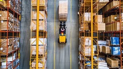 Forklift Driving Through a Warehouse Filled With Boxes Generative AI