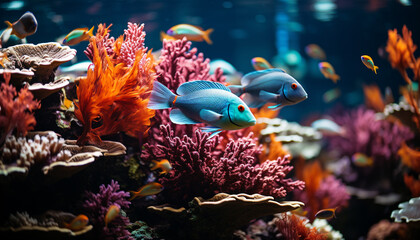Fototapeta na wymiar Underwater fish reef, nature multi colored beauty in tropical climate generated by AI