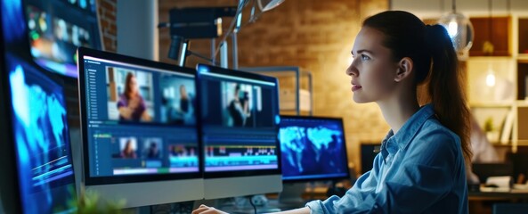 Woman Editing Videos Generative AI