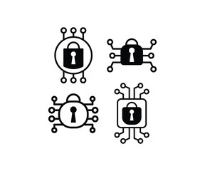 cyber security icon vector design simple black white minimal modern flat style illustration collections set