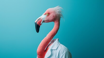 Flamingo wearing a white coat