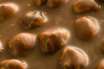 Macro close up on hazelnut milk chocolate texture nutrition diet background