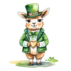 Llama St. Patrick s Day, green lucky clover saint patricks animation, watercolor clipart