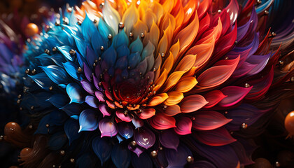 Vibrant colored flower petals create a beautiful pattern generated by AI