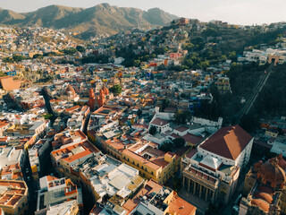 Aerial view of guanajuato with cathedral in mexico