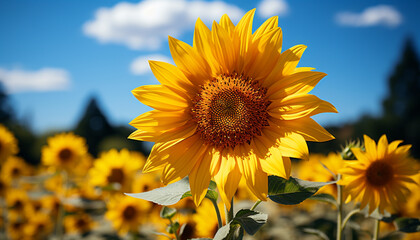 Vibrant sunflower in meadow, nature beauty under summer sunlight generated by AI
