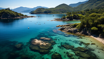 Fototapeta na wymiar Tranquil scene of turquoise waters, sandy coastline generated by AI