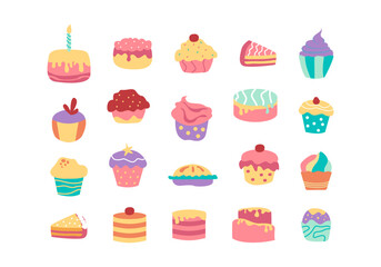 Cute Cake Slice Illustration Set