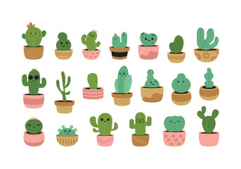 Cute Cartoon Cactus Illustration Set