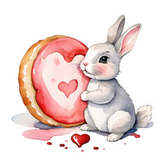 Bunny with heart, Rabbit With Hearts To Celebrate Valentine Day Watercolor Clipart