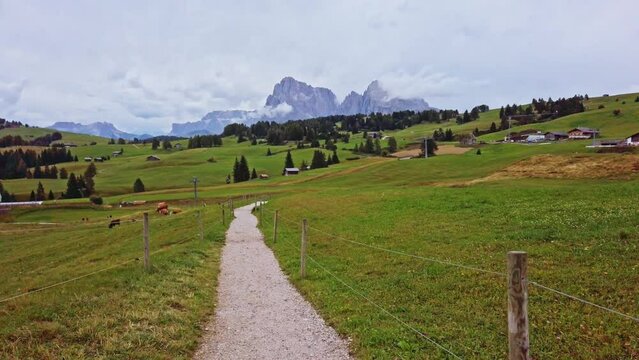 [4K 60fps ] A beautiful view ofAlp di Siusi summer in dolomites, Italy