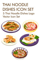 5 Thai noodle dishes logo vector icon set