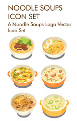 6 Noodle soups logo vector icon set