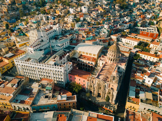 Fototapeta premium Aerial view of guanajuato with cathedral in mexico
