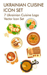 7 Ukrainan cuisine logo vector icon set