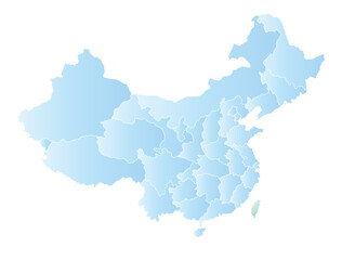 中国と台湾の地図のデザイン、淡い水色、省（市・区）の境界線入り
