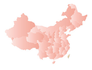 中国と台湾の地図のデザイン、桜色、省（市・区）の境界線入り
