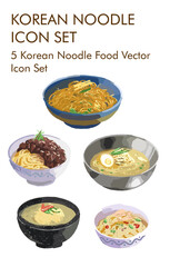 5 Korean noodle food vector icon set