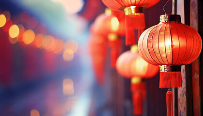 Chinese new year lanterns in China town - obrazy, fototapety, plakaty