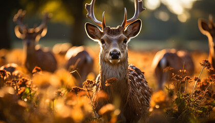 Cute deer grazing in meadow during autumn generated by AI
