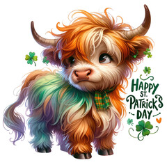 Watercolor St. Patrick's Day Clipart. Festive Irish Watercolor Elements for St. Patrick's Day Celebration. Hand Painted St. Patrick's Day Clipart. Irish Shamrock, Highland Cow, Clover, and Greetings