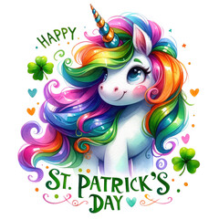 Watercolor St. Patrick's Day Clipart. Festive Irish Watercolor Elements for St. Patrick's Day Celebration. Hand Painted St. Patrick's Day Clipart. Irish Shamrock, Unicorn, Clover, Greetings, & etc.