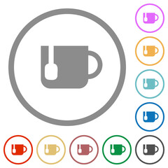 Mug of tea flat icons with outlines