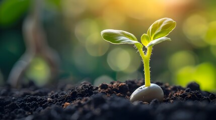 closeup photography germinating agriculture, A seedling is sprouting from a seed