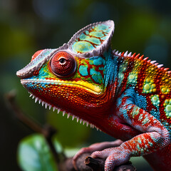 Close-up of a chameleon changing colors. 