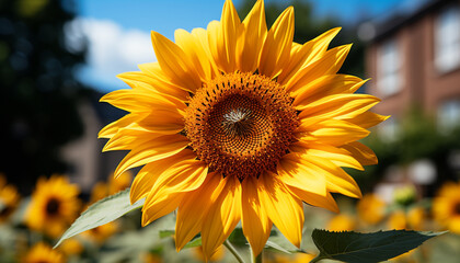 Fototapeta premium Sunflower, nature yellow beauty, blossoms in the summer meadow generated by AI