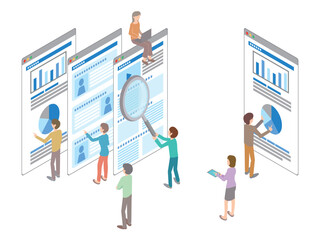WEBサイトを解析している人たちのイラスト