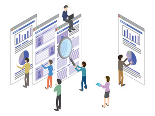 WEBサイトを解析している人たちのイラスト