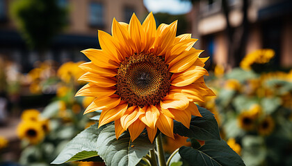 Yellow sunflower, nature beauty, vibrant petals, close up of plant generated by AI