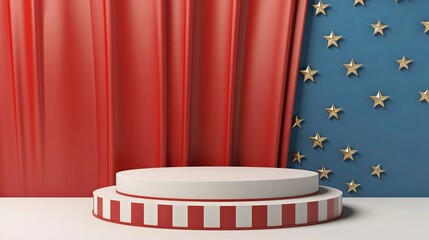Podium stage for display Products on background. 4th of July USA Independence Day. Mockup presentation. advertisement. copy text space.