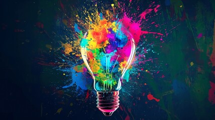Colorful Light Bulb With Paint Splattered Patterns