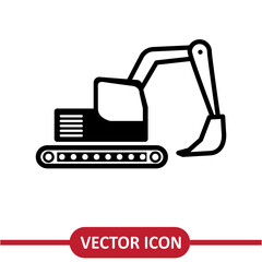  Excavator vector icon, Simple Excavator Logo Flat Black Vector on white background..eps