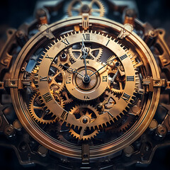 Fototapeta na wymiar Steampunk-style gears forming the inner workings of a clock.