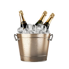 Bottle of champagne in a cooler bucket with ice isolated on transparency background PNG