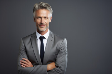 Confident Businessman in Classic Black Suit and Tie. Corporate Leadership Portrait Concept