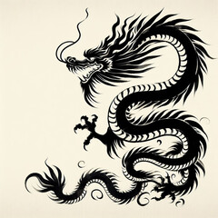 Chinese ink style of dragon zodiac sign with flower lantern asian elements