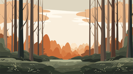 sunset in the forest minimalistic style