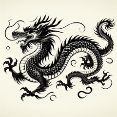 Chinese ink style of dragon zodiac sign with flower lantern asian elements